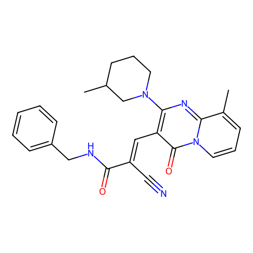 (2E)-N-benzyl-2-cyano-3-[9-methyl-2-(3-methylpiperidin-1-yl)-4-oxo-4H-pyrido[1,2-a]pyrimidin-3-yl]prop-2-enamide structure