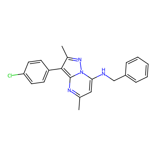 N-benzyl-3-(4-chlorophenyl)-2,5-dimethylpyrazolo[1,5-a]pyrimidin-7-amine structure