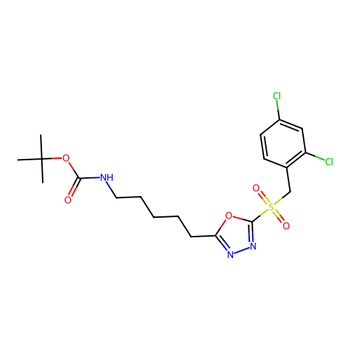 Tert-butyl N-[5-[5-[(2,4-dichlorophenyl)methylsulfonyl]-1,3,4-oxadiazol-2-yl]pentyl]carbamate structure