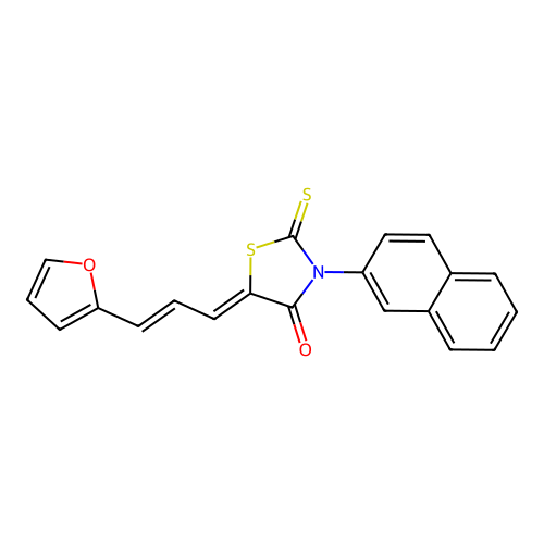 5-((2E)-3-(2-furyl)prop-2-enylidene)-3-(2-naphthyl)-2-thioxo-1,3-thiazolidin-4-one structure
