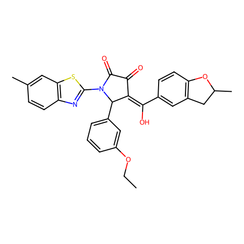 (4E)-5-(3-ethoxyphenyl)-4-[hydroxy(2-methyl-2,3-dihydro-1-benzofuran-5-yl)methylidene]-1-(6-methyl-1,3-benzothiazol-2-yl)pyrrolidine-2,3-dione structure
