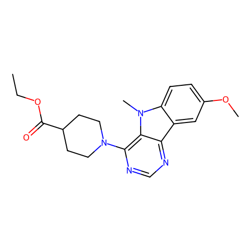 ethyl 1-(8-methoxy-5-methyl-5H-pyrimido[5,4-b]indol-4-yl)piperidine-4-carboxylate structure