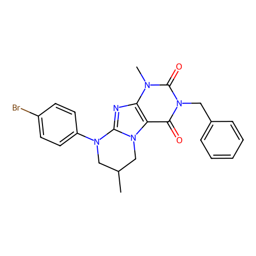3-benzyl-9-(4-bromophenyl)-1,7-dimethyl-6,7,8,9-tetrahydropyrimido[2,1-f]purine-2,4(1H,3H)-dione structure
