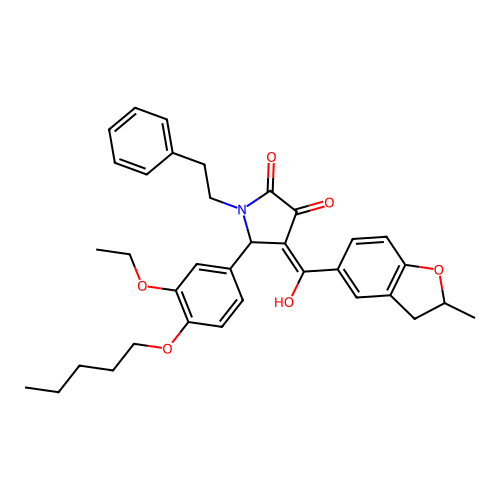 (4E)-5-(3-ethoxy-4-pentoxyphenyl)-4-[hydroxy-(2-methyl-2,3-dihydro-1-benzofuran-5-yl)methylidene]-1-phenethylpyrrolidine-2,3-dione structure