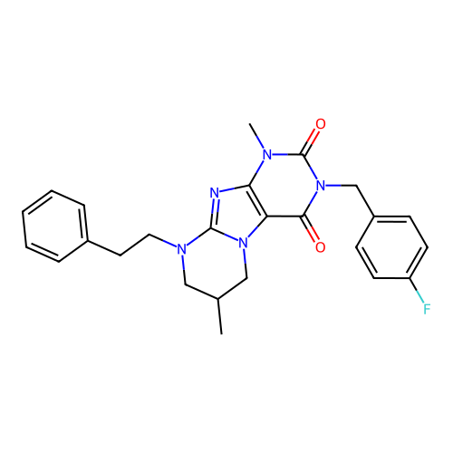 3-(4-fluorobenzyl)-1,7-dimethyl-9-phenethyl-6,7,8,9-tetrahydropyrimido[2,1-f]purine-2,4(1H,3H)-dione structure