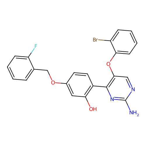 2-[2-Amino-5-(2-bromophenoxy)pyrimidin-4-yl]-5-[(2-fluorophenyl)methoxy]phenol structure