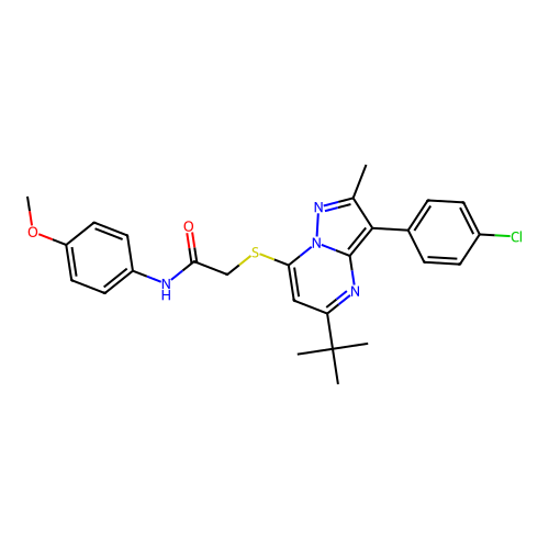 2-{[5-tert-butyl-3-(4-chlorophenyl)-2-methylpyrazolo[1,5-a]pyrimidin-7-yl]sulfanyl}-N-(4-methoxyphenyl)acetamide structure