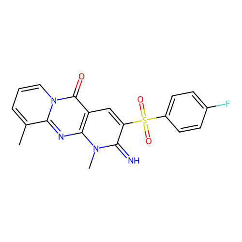 3-((4-fluorophenyl)sulfonyl)-2-imino-1,10-dimethyl-1H-dipyrido[1,2-a:2',3'-d]pyrimidin-5(2H)-one structure