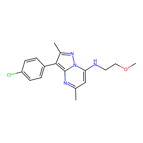 3-(4-chlorophenyl)-N-(2-methoxyethyl)-2,5-dimethylpyrazolo[1,5-a]pyrimidin-7-amine structure