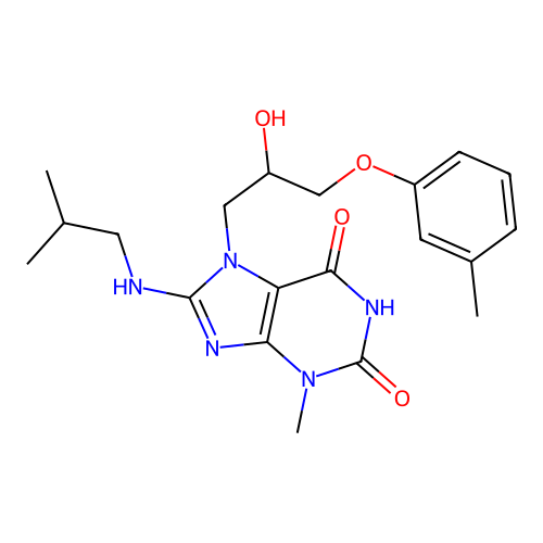7-[2-hydroxy-3-(3-methylphenoxy)propyl]-3-methyl-8-(2-methylpropylamino)purine-2,6-dione structure