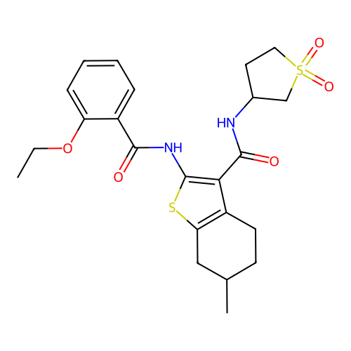N-(1,1-dioxidotetrahydrothiophen-3-yl)-2-{[(2-ethoxyphenyl)carbonyl]amino}-6-methyl-4,5,6,7-tetrahydro-1-benzothiophene-3-carboxamide structure