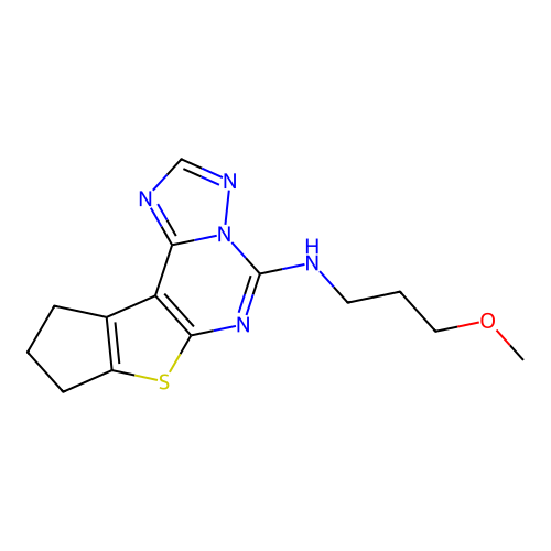 N-(3-methoxypropyl)-9,10-dihydro-8H-cyclopenta[4,5]thieno[3,2-e][1,2,4]triazolo[1,5-c]pyrimidin-5-amine structure