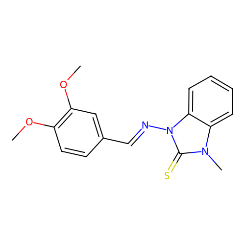 (E)-1-((3,4-dimethoxybenzylidene)amino)-3-methyl-1H-benzo[d]imidazole-2(3H)-thione structure