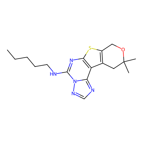 10,10-dimethyl-N-pentyl-10,11-dihydro-8H-pyrano[4',3':4,5]thieno[3,2-e][1,2,4]triazolo[1,5-c]pyrimidin-5-amine structure