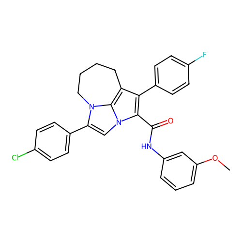 4-(4-chlorophenyl)-1-(4-fluorophenyl)-N-(3-methoxyphenyl)-5,6,7,8-tetrahydro-2a,4a-diazacyclopenta[cd]azulene-2-carboxamide structure
