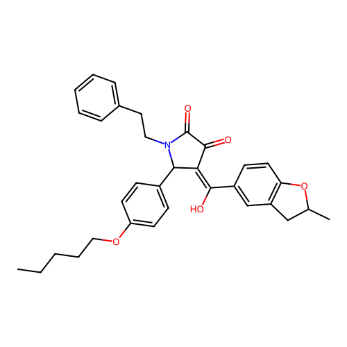 (4E)-4-[hydroxy(2-methyl-2,3-dihydro-1-benzofuran-5-yl)methylidene]-5-[4-(pentyloxy)phenyl]-1-(2-phenylethyl)pyrrolidine-2,3-dione structure