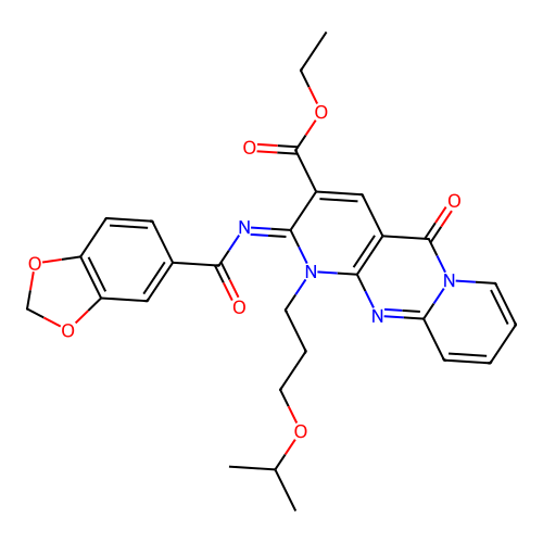 (Z)-ethyl 2-((benzo[d][1,3]dioxole-5-carbonyl)imino)-1-(3-isopropoxypropyl)-5-oxo-2,5-dihydro-1H-dipyrido[1,2-a:2',3'-d]pyrimidine-3-carboxylate structure