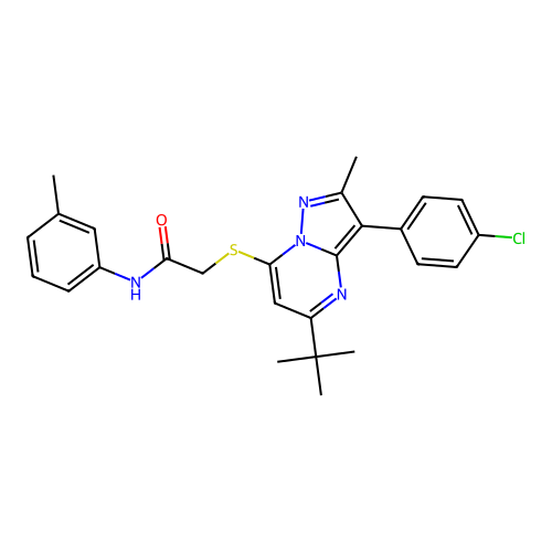 2-{[5-tert-butyl-3-(4-chlorophenyl)-2-methylpyrazolo[1,5-a]pyrimidin-7-yl]sulfanyl}-N-(3-methylphenyl)acetamide structure