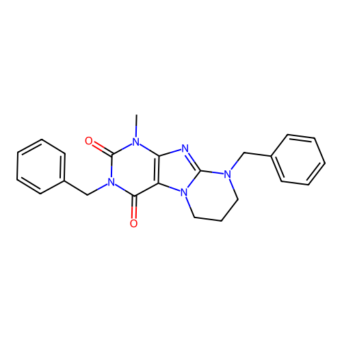 3,9-dibenzyl-1-methyl-7,8-dihydro-6H-purino[7,8-a]pyrimidine-2,4-dione structure
