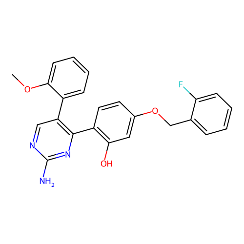 2-(2-Amino-5-(2-methoxyphenyl)pyrimidin-4-yl)-5-((2-fluorobenzyl)oxy)phenol structure