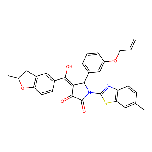 (4E)-4-[hydroxy(2-methyl-2,3-dihydro-1-benzofuran-5-yl)methylidene]-1-(6-methyl-1,3-benzothiazol-2-yl)-5-[3-(prop-2-en-1-yloxy)phenyl]pyrrolidine-2,3-dione structure