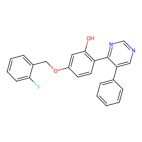 5-[(2-Fluorophenyl)methoxy]-2-(5-phenylpyrimidin-4-yl)phenol structure