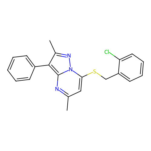 7-[(2-Chlorobenzyl)sulfanyl]-2,5-dimethyl-3-phenylpyrazolo[1,5-a]pyrimidine structure