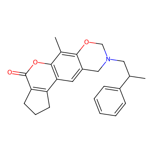 6-methyl-9-(2-phenylpropyl)-2,3,9,10-tetrahydro-1H-cyclopenta[3,4]chromeno[6,7-e][1,3]oxazin-4(8H)-one structure