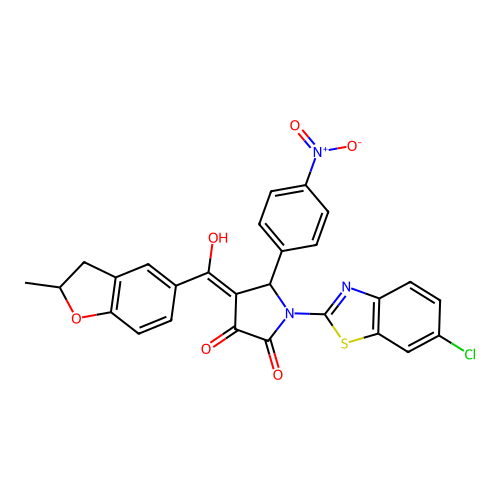(4E)-1-(6-chloro-1,3-benzothiazol-2-yl)-4-[hydroxy(2-methyl-2,3-dihydro-1-benzofuran-5-yl)methylidene]-5-(4-nitrophenyl)pyrrolidine-2,3-dione structure