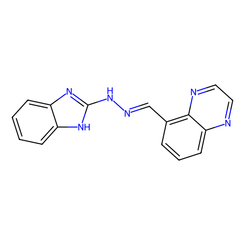 5-[(E)-(1,3-dihydro-2H-benzimidazol-2-ylidenehydrazinylidene)methyl]quinoxaline structure