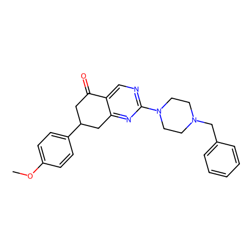 2-(4-benzylpiperazin-1-yl)-7-(4-methoxyphenyl)-7,8-dihydroquinazolin-5(6H)-one structure