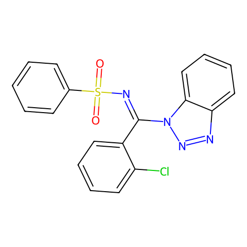 N-[1H-1,2,3-benzotriazol-1-yl(2-chlorophenyl)methylene]benzenesulfonamide structure