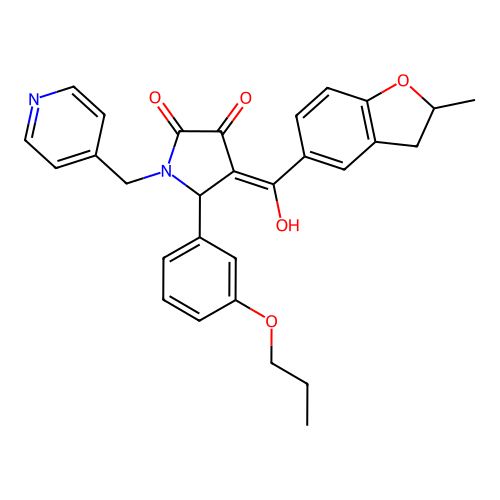 (4E)-4-[hydroxy-(2-methyl-2,3-dihydro-1-benzofuran-5-yl)methylidene]-5-(3-propoxyphenyl)-1-(pyridin-4-ylmethyl)pyrrolidine-2,3-dione structure