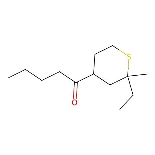 1-(2-ethyl-2-methyltetrahydro-2H-thiopyran-4-yl)pentan-1-one structure