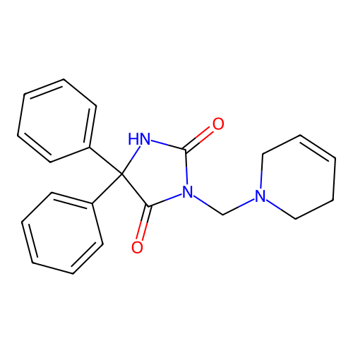3-(3,6-dihydro-2H-pyridin-1-ylmethyl)-5,5-diphenylimidazolidine-2,4-dione structure