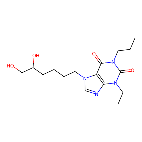 1H-Purine-2,6-dione, 3,7-dihydro-7-(5,6-dihydroxyhexyl)-3-ethyl-1-propyl- structure