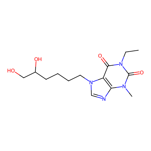1H-Purine-2,6-dione, 3,7-dihydro-7-(5,6-dihydroxyhexyl)-1-ethyl-3-methyl- structure
