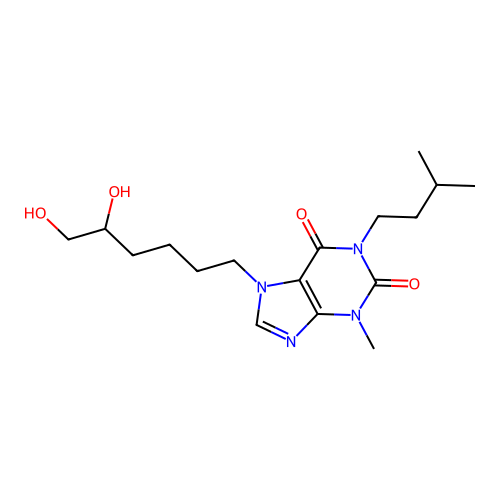 3,7-Dihydro-7-(5,6-dihydroxyhexyl)-3-methyl-1-(3-methylbutyl)-1H-purine-2,6-dione structure