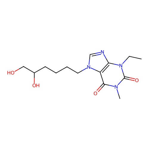 1H-Purine-2,6-dione, 3,7-dihydro-7-(5,6-dihydroxyhexyl)-3-ethyl-1-methyl- structure