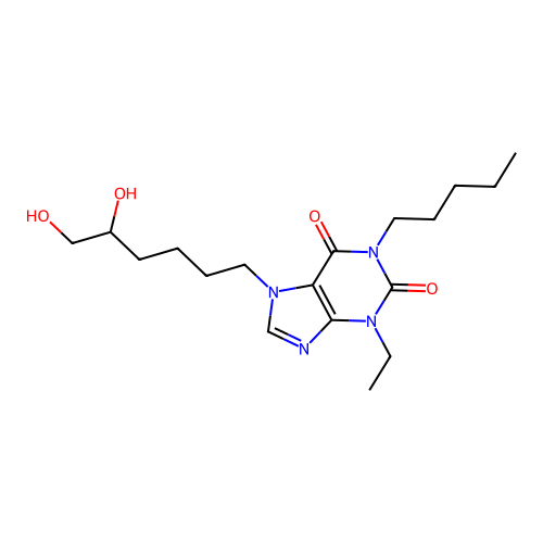 1H-Purine-2,6-dione, 3,7-dihydro-7-(5,6-dihydroxyhexyl)-3-ethyl-1-pentyl- structure