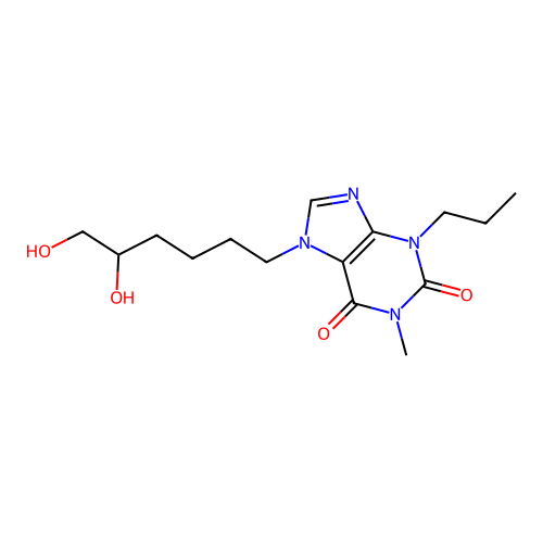 1H-Purine-2,6-dione, 3,7-dihydro-7-(5,6-dihydroxyhexyl)-1-methyl-3-propyl- structure