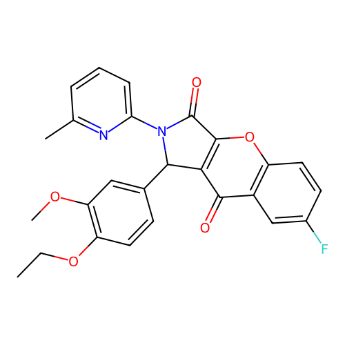 1-(4-ethoxy-3-methoxyphenyl)-7-fluoro-2-(6-methylpyridin-2-yl)-1,2-dihydrochromeno[2,3-c]pyrrole-3,9-dione structure