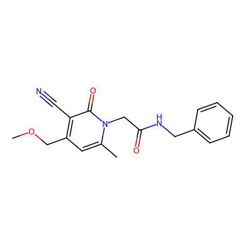 N-benzyl-2-[3-cyano-4-(methoxymethyl)-6-methyl-2-oxopyridin-1-yl]acetamide structure