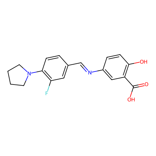 5-[[[3-Fluoro-4-(1-pyrrolidinyl)phenyl]methylene]amino]-2-hydroxybenzoic acid structure