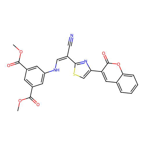 (Z)-dimethyl 5-((2-cyano-2-(4-(2-oxo-2H-chromen-3-yl)thiazol-2-yl)vinyl)amino)isophthalate structure