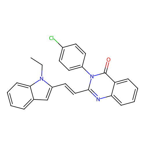 3-(4-chlorophenyl)-2-[(E)-2-(1-ethyl-1H-indol-2-yl)ethenyl]quinazolin-4(3H)-one structure