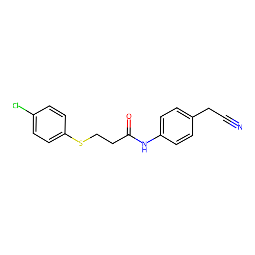 3-(4-chlorophenyl)sulfanyl-N-[4-(cyanomethyl)phenyl]propanamide structure