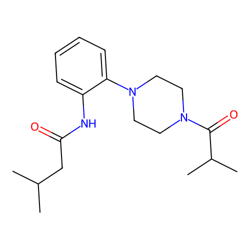 3-methyl-N-[2-[4-(2-methylpropanoyl)piperazin-1-yl]phenyl]butanamide structure
