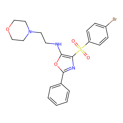 4-(4-bromophenyl)sulfonyl-N-(2-morpholin-4-ylethyl)-2-phenyl-1,3-oxazol-5-amine structure
