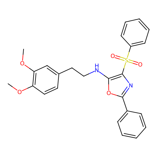 4-(benzenesulfonyl)-N-[2-(3,4-dimethoxyphenyl)ethyl]-2-phenyl-1,3-oxazol-5-amine structure